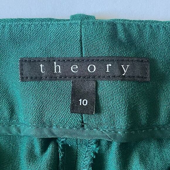 THEORY Jade Green Straight Leg Pants Womens 10 Stretch Work Career Made in USA - Picture 7 of 9